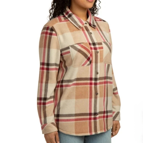 Realtree Plaid Shirt Jacket Women's Small Tan Brown Red Shacket Fleece NWOT - Picture 7 of 14